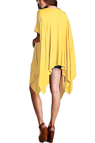 Glamour Sexy Flared Solid Poncho Cape Tunic Top Yellow OS - Thumbnail 2