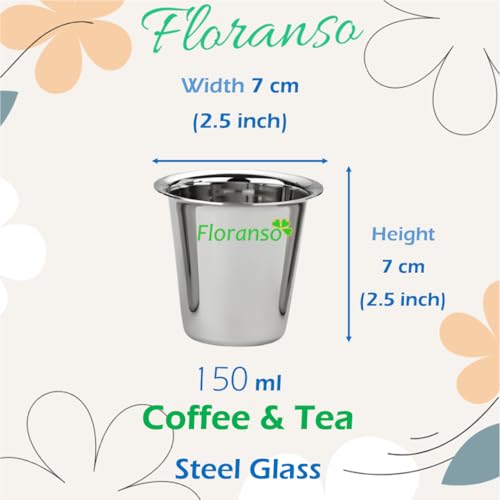 Image of Stainless Steel Sober Big Milk Tea Coffee Water Glass (150 ml 6 Pcs)