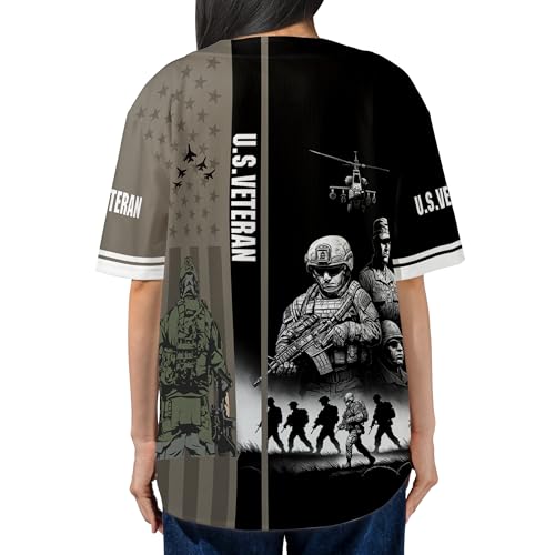 BAS219 U.S. Veteran Baseball Jersey, Military Army Veteran Baseball Jersey, Patriotic American Soldier Pride Memorial Support miniatura 3