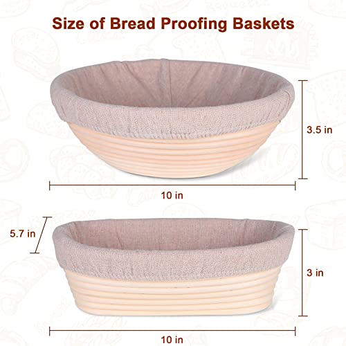 Banneton Bread Proofing Basket Set, 11 Inch Sourdough Proofing Basket and Bread Baking Supplies-Bread Lame, Danish Whisk, Bowl & Dough Scraper, Brush, (Rattan, 10in Round +10in Oval) by lokeisna - Image 2