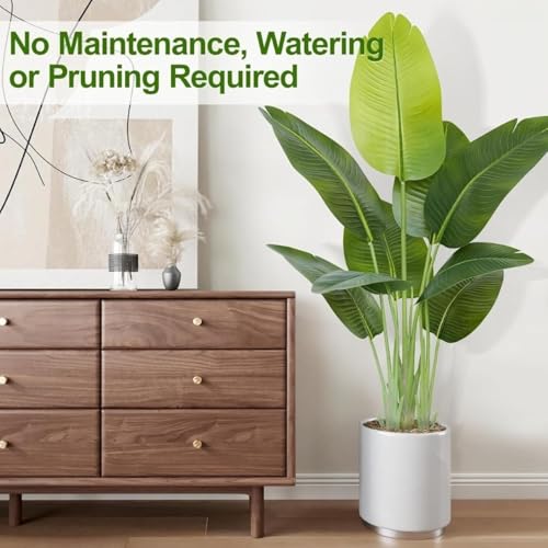 Image of Artificial Plant Tall Realistic Faux Green Plant for Indoor Outdoor Home Office Balcony Decor | No Maintenance (Banana 4Fit | Without Pot)