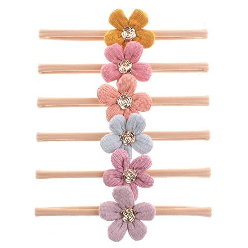 Bloomosh 6 Pack Baby Flower Headbands Soft Nylon Headbands Hairbands Hair Bows Hair Accessories for Baby Girls Newborn Infant Toddlers kids