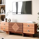 JOINICE TV Stand with Storage for Living Room, Mid Century Modern Television Stand for 60/65/75 inch TV, Entertainment Center with Storage, MCM TV and Media Console Table for Living Room (Cherry 66')