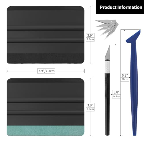Window Tint Kit, Profession Car Wrap Kit with Felt Squeegee and Felt Replacements, Craft Knife and Blades, Safe Vinyl Cutter, Micro Squeegee for Vinyl Wrap Tools Tint Tools - Image 3