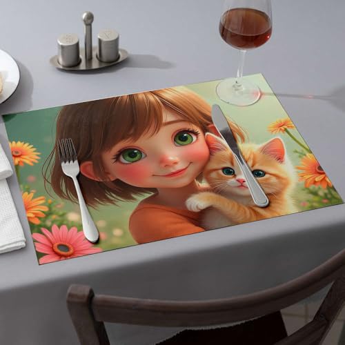 Sets de table chaton et fraise fleur moderne de ferme pour cuisine