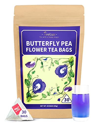 Image of TeeLux Butterfly Pea Flower Tea Bags - Premium Dried Butterfly Pea Flower for Blue & Purple Drinks and Food Coloring, 30 Tea Bags