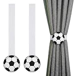 Football Magnetic Curtain Tiebacks Set of 2, Sports Theme Decorative Curtain Holdbacks, No Drilling Self-Adhesive Fixed Curtain Accessories for Boys Bedroom Kids Room Football Fan Home Decoration