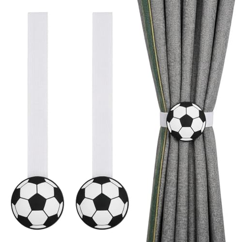 Football Magnetic Curtain Tiebacks Set of 2, Sports Theme Decorative Curtain Holdbacks, No Drilling Self-Adhesive Fixed Curtain Accessories for Boys Bedroom Kids Room Football Fan Home Decoration