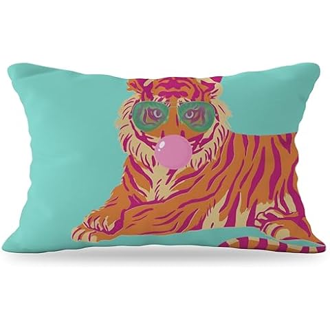 YeiHe Tiger Pillow Cover 12x20，Pink and Orange Tiger Throw Pillow Covers,Coquette Trendy Preppy White Tiger Throw Pillow,Preppy Room Decor,Preppy Stuff，Preppy School Supplies（05） Cover
