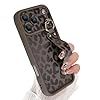 Jefonha Compatible with iPhone 17 Pro Max Case with Finger Hand Wrist Strap for Girls Women, Cute Leopard Cheetah Phone Case with Wristband Kickstand, Durable Silicone Protective Cover, Brown Leopard