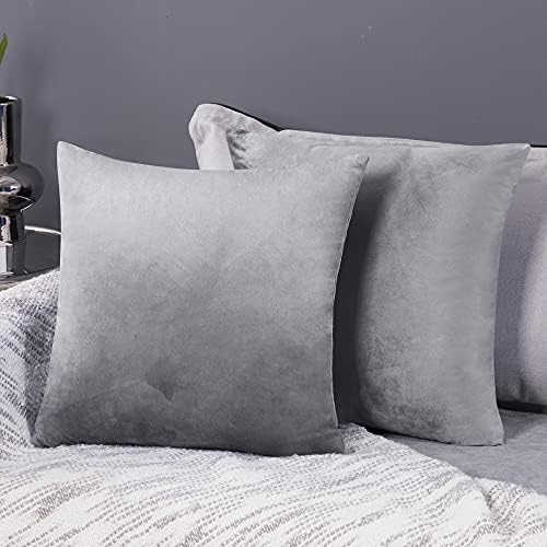 Deconovo Pack of 2 Large Crushed Velvet Cushion Covers 60cm x 60cm 24x24 Inches Throw Pillow Cases Plain Cushion Protectors for Bedrooms with Invisible Zipper Grey