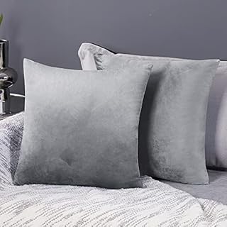 Deconovo Pack of 2 Large Crushed Velvet Cushion Covers 60cm x 60cm 24x24 Inches Throw Pillow Cases Plain Cushion Protectors for Bedrooms with Invisible Zipper Grey