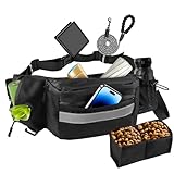 Razobws Borsa Porta Snack per Cani, Marsupio Multifunzionale con Dispenser Integrato, Scomparti Multipli, Strisce Riflettenti per Addestramento e Passeggiate, Nero