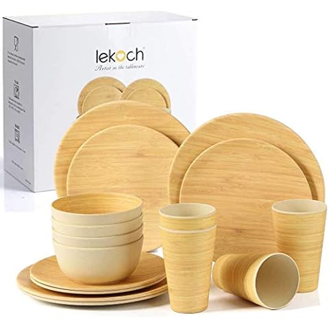 LEKOCH Bamboo Dinnerware Set for 4 Cover