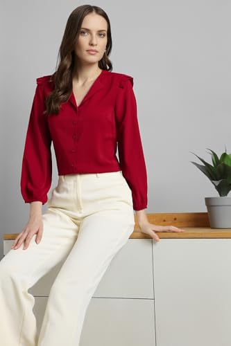 Image of Van Heusen Women Polyester Regular Fit Solid Full Sleeve Casual Shirt