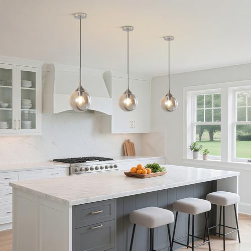 KCO Lighting 7.1” Smoke Glass Pendant Light Brushed Nickel Dining Room Light Fixtures Small Globe Pendant Light Mid Century Modern Kitchen Light Fixture by KCO - Used condition - Image 5