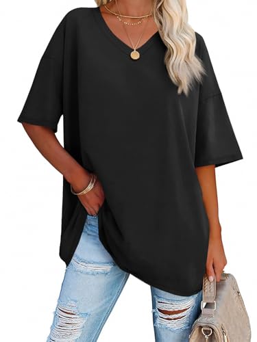 Womens Oversized Tshirts V Neck Tee Shirts Half Sleeve Loose Fit T Shirt