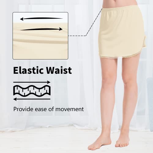Mancyfit Half Slip For Women Underskirt Short Mini Skirt Slit Lace Trim Beige Medium #TOP1