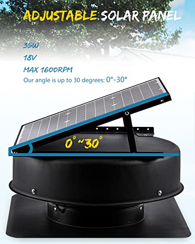Crispaire Solar Attic Fan Solar Roof Attic Exhaust Fan Thermostat Solar Powered Vent Fan Brushless Motor Metal Shell 1200Cfm 35 Watt (Power Adapter Equipped) #TOP5
