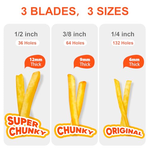 Befano French Fry Cutter, Stainless Steel Potato Cutter with 1/2 Inch, 3/8 Inch and 1/4 Inch Blades (Manual Cutter, 1/2 '' & 3/8 '' & 1/4 '' Blade)