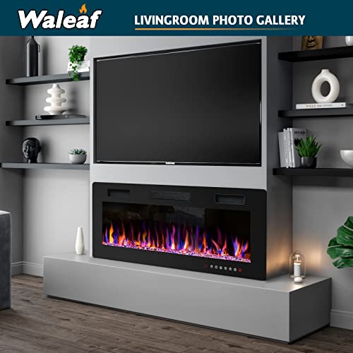 Waleaf 50 Inch Ultra-Thin Electric Fireplace Wall Mounted And Recessed,Fireplace Heater With Multicolor Flame Fit For 2 X 4 And 2 X 6 Stud, Remote Control Touch Screen,Timer,Low Noise,750/1500W #TOP3