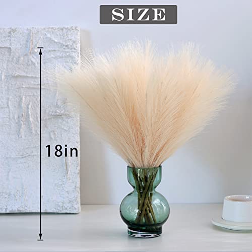 12 Pcs Faux Pampas Grass Decor Tall 18"/45Cm Artificial Pompous Grass Small Fake Pompas Vase Filler For Home Boho Decor (Beige) #TOP1