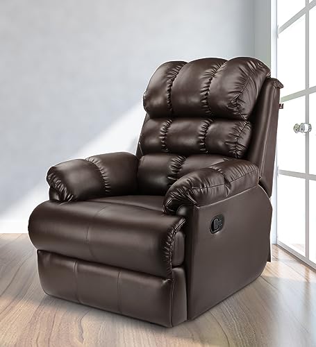 Image of Little NAP Single Amet Soft Leatherette Manual Recliner | Padded Seater Aram Sofa | Relaxing Chair for Home Office Movie Theater Room | Brown