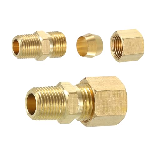 Sourcing Map 2Pcs Brass Pipe Fitting, 1/4 OD x 1/8 NPT Male, Union Connector, Straight Coupling Adapter, Fit 1/4 Pipe