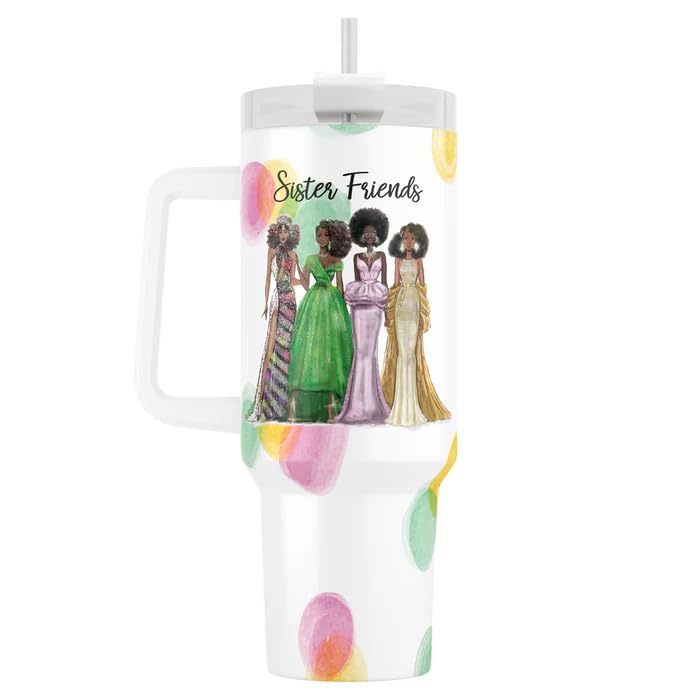 40oz Tumbler with Inspirational Quotes, African American Art, Handle, Straw & Twist-On Lid – Leak-Proof Insulated Drinkware for Black Women, Uplifting