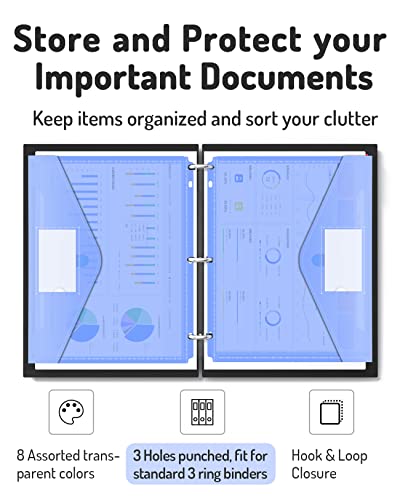 Forvencer 24 Pack Super Heavyweight Poly Binder Pocket With Hook And Loop Fasteners Closure, Binder Folders Side Loading, 3 Ring Binder Pocket, Letter Size, 8 Assorted Colors #TOP1