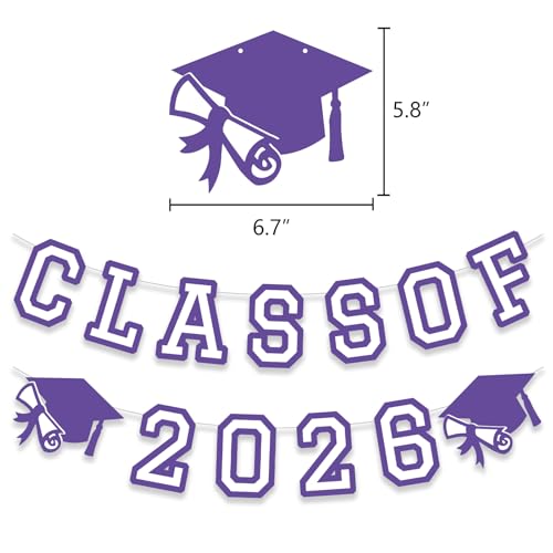 Image of Class of 2026 Graduation Banner University College Grad Garlands Decoration Party Supplies High School Colors Purple White