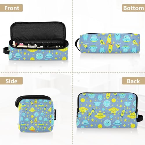 Bolsa de viaje para herramientas de cabello para mujeres y tapete resistente al calor con cierre impermeable para rizador, plancha y secador, estampado de alienígena espacial azul miniatura 5