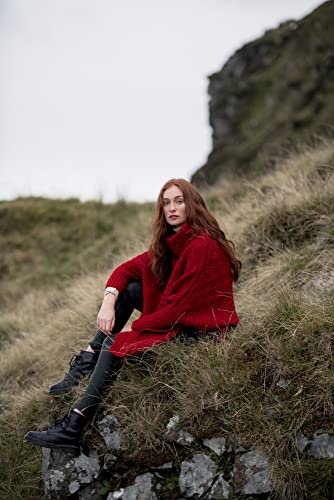 Aran Crafts Women's Soft Cowl Neck Poncho, 100% Super Soft Merino Wool, Authentic & Traditional, Classic Fisherman Sweater-Style Knit, Made In Ireland, Cw5224-S/M-Red #TOP6
