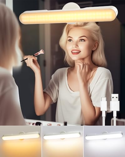 LED schminktisch beleuchtung, Dimmbar Vanity Mirror Licht für Schminktisch Lampe, 4000mAH Wiederaufladbar Spiegel Beleuchtung Ohne Kabel, Tragbare Abnehmbare 360°Drehung Spiegellampe Badezimmer