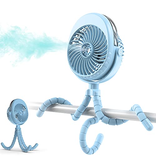Image of COMLIFE Misting Baby Stroller Fan, Rechargeable Battery Operated, 270° & 360° Pivoting, 50ml Portable Water Sprayer Misting Fan with Flexible Tripod Clip on Car Seat Crib Treadmill Bunk Bed