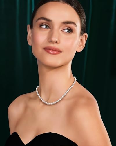 TEN MIRO Pearl Necklaces for Women, Dainty White Pearl Necklace 6MM Round Small Imitation Pearls Necklace Choker Bridesmaid Necklaces for Wedding Prom Jewelry Gifts2