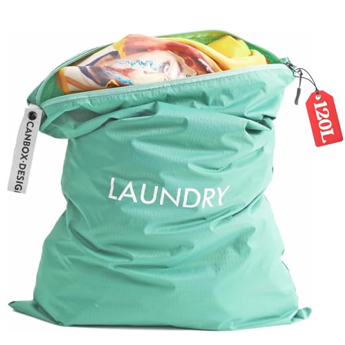 Asnews Bolsas de Lavandería, 60 X 90cm 120L Gran Capacidad Impermeable Nylon Bolsa Ropa Sucia, Wet Dry Bag con Cierre para Viajes o Campamento