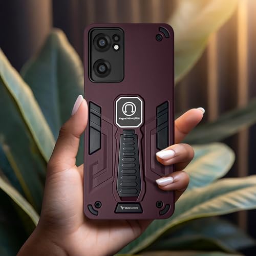 Image of Vaku Luxos Valor Military Grade Back Cover Case ForOnePlus Nord CE 2 5G with Built-in Kickstand Magnetic Shockproof Protective Cell Phone TPU Case- Maroon