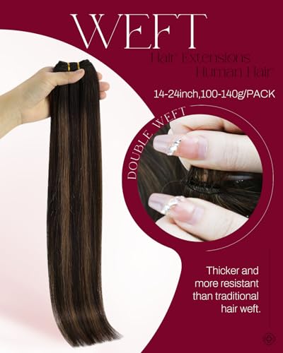 Image of Moresoo Real Human Hair Weft Extensions, Balayage Brown, Remy Hair Weft | 24 Inch 100g, flowing real human hair adds graceful length, suited to travel, bridal occasions and evening styling