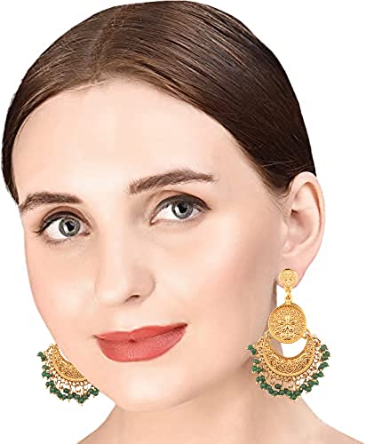 Touchstone Indian Bollywood Finely Hammered And Embossed Traditional Charming Look Dangling Chand Baali Half Moon Motif Designer Jewelry Earrings For Women4