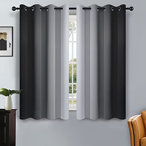 Image of SimpleHome Ombre Black to Grey White Curtains for Living Room 52Wx54L | Room Darkening Curtains for Bedroom,Gradient Light Blocking Curtain,Thermal Insulated Grommet Window Drapes,2 Panels,54 Inch