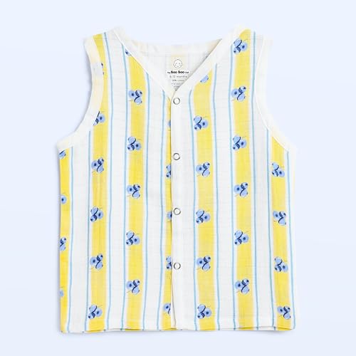 Image of The Boo Boo Club Organic Cotton Baby Jhabla | Pack of 4 Newborn Sleeveless Jabla | Newborn Infant Summer Wear | Soft & Breathable Muslin Fabric | Easy Button Closure Vest