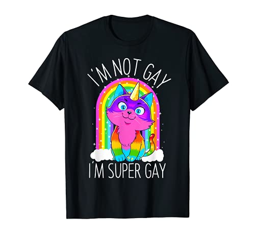 Bandiera Gay Unicorn Cat LGBT Pride I'm Not Gay I'm Super Gay Maglietta