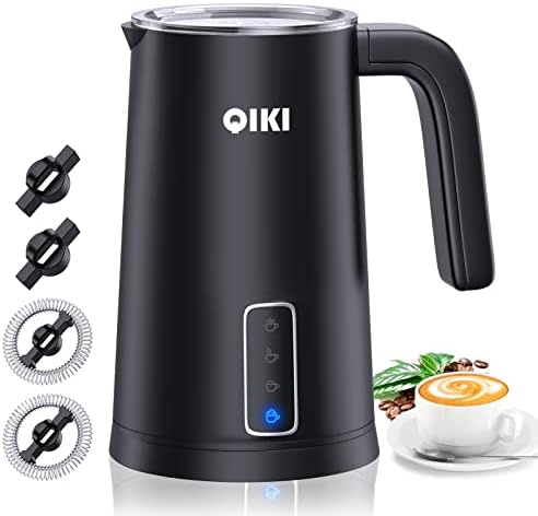 QIKI Milk Frother, 4 IN 1 Electric Milk Steamer, Frother for Coffee, Automatic Silent Hot & Cold Foam Maker with 4 Whisks for Latte, Cappuccinos, Milk Warmer Heater, Non-Stick Interior, Black