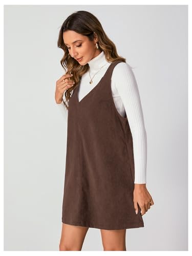Image of Milumia Women V Neck Corduroy Overall Dress 2026 Spring Mini Pinafore Jumper Dress