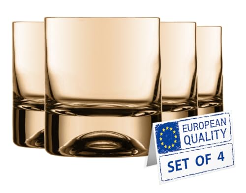 Biandeco Juego de 4 vasos de whisky ámbar con fondo pesado, vasos de roca duraderos, vaso bajo de alta calidad para bourbon, whisky escocés, cócteles, coñac, 7 onzas