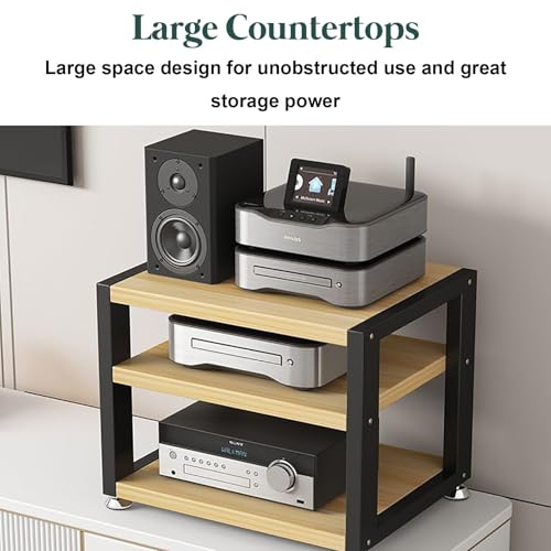 Ruchome stoisko AV Media ze drewnianym półką - przenośny stojak stereo na komputer do wideo, komponenty audio, przechowywanie szafek na rogu do biurka komputerowego (brązowy,2 Tier-W45cm)
