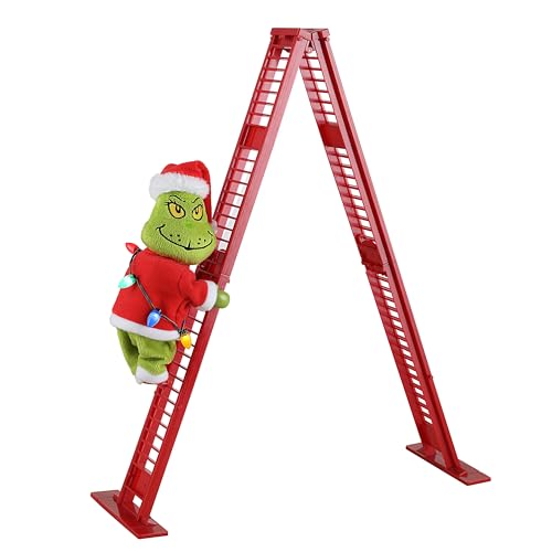 Mr. Christmas 17 Animated Ladder Climbing Grinch Tabletop Christmas Decoration with LED Lights and Music Battery Operated