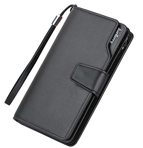 Wallets for Women Men's Clutch Wallet Large Capacity Leather Purse Business Credit Card Holder (1-Black) - Image 3