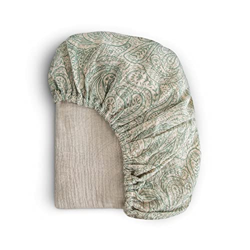 Image of mushie Extra Soft Muslin Fitted Mini Crib Sheet | 24"x 38" (Green Paisley)